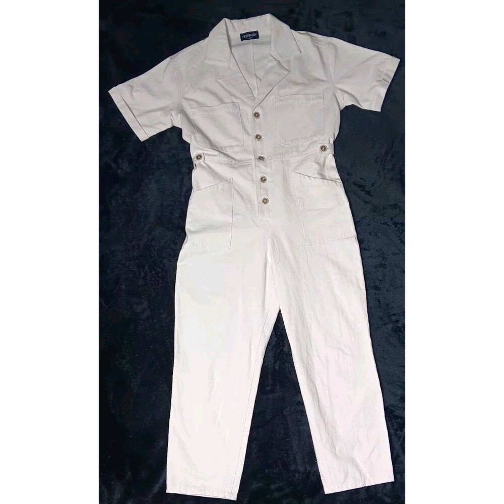 The Refinery Short Sleeve Utility Boiler Suit Jumpsuit Coveralls L White Retro